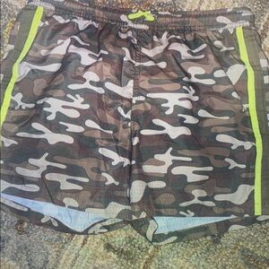 Camo Kids Swim Trunks with Neon Accents